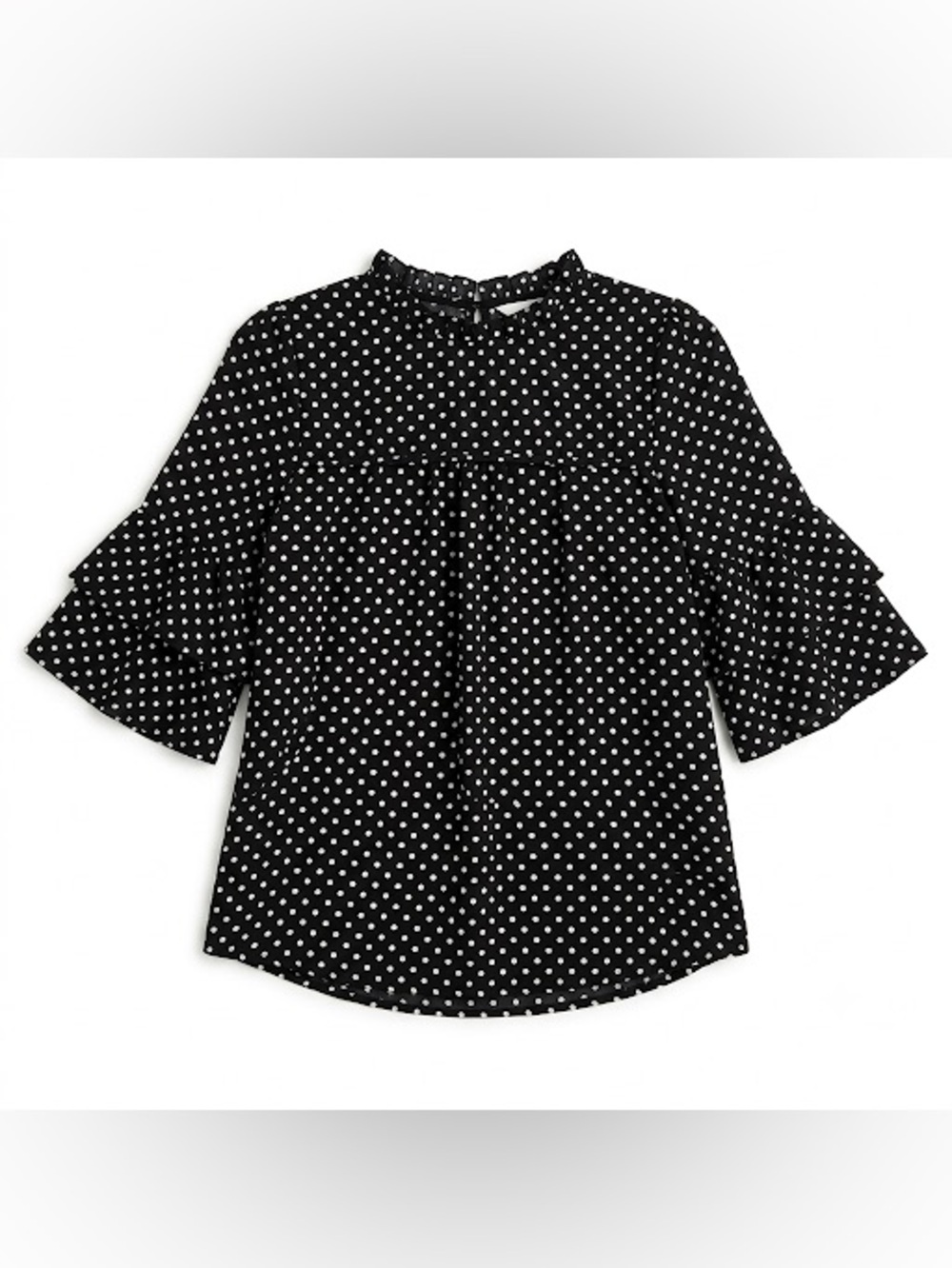 Monteau Black White Polka Dot Ruffle Bell Sleeve Blouse Size S Interview Outfit